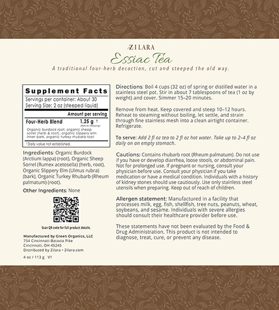 Essiac Tea Back Label