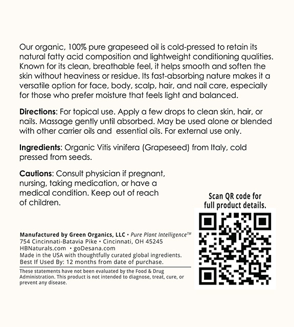 Grapeseed Oil Back Label